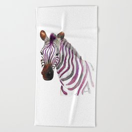pink watercolor zebra Beach Towel