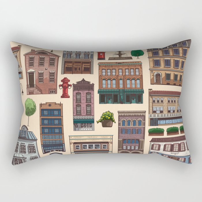 Vintage white brown architecture town pattern Rectangular Pillow
