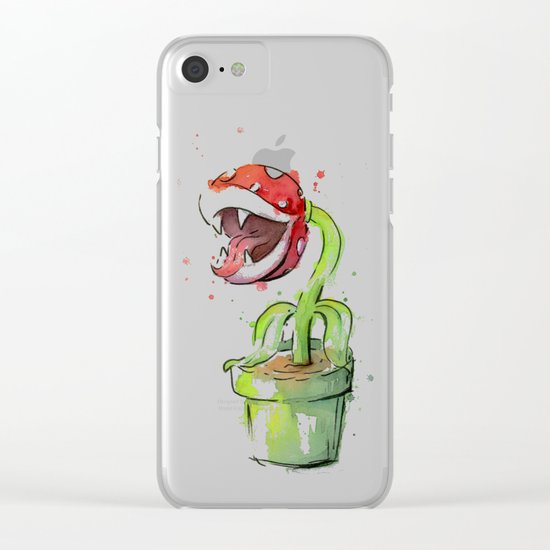 Piranha Plant Watercolor Geek Gaming Mario Art Clear iPhone Case
