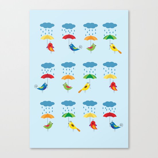 Birds with umbrellas Canvas Print