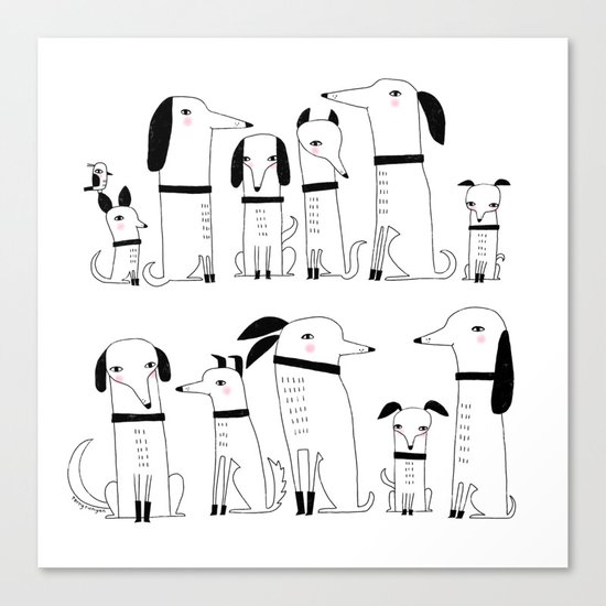 ELEVEN DOGS ONE BIRD Canvas Print