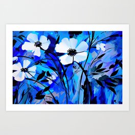 Blue Flowers Night Art Print