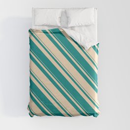 [ Thumbnail: Dark Cyan & Bisque Colored Stripes/Lines Pattern Duvet Cover ]