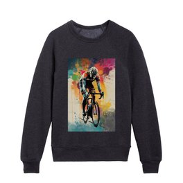 Lone Road Cyclist Abstract Watercolor Kids Crewneck