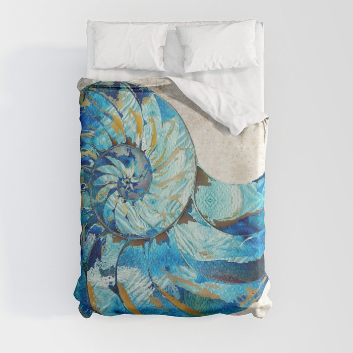Tropical Blue Beach Art - Nautilus Shell Bleu 2 - Sharon Cummings Duvet Cover