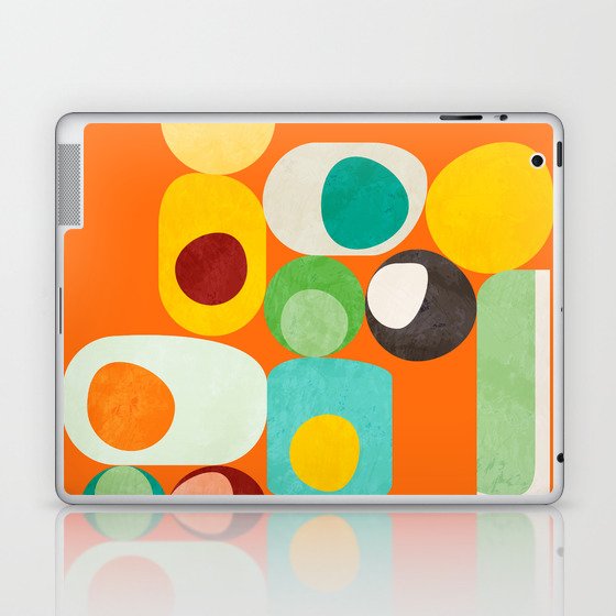 Geometric mid century modern orange shapes Laptop & iPad Skin