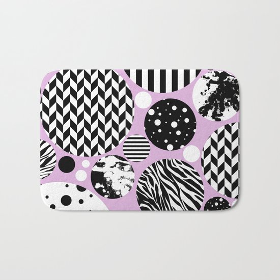 Eclectic Black And White Circles On Pastel Pink Bath Mat