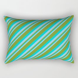 [ Thumbnail: Sky Blue, Green & Dark Turquoise Colored Striped Pattern Rectangular Pillow ]
