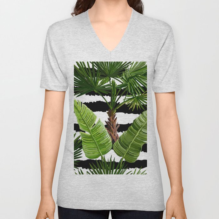 Beautiful seamless vintage floral summer pattern with palm trees, tropical leaves V Neck T Shirt