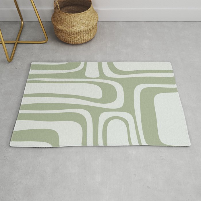 Palm Springs Mid Century Modern Abstract Pattern in Off White and Sage Green Rug