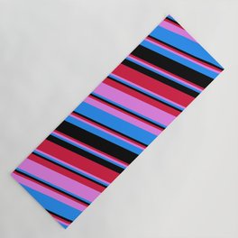 [ Thumbnail: Crimson, Violet, Blue & Black Colored Lines/Stripes Pattern Yoga Mat ]