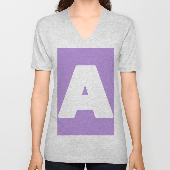 A (White & Lavender Letter) V Neck T Shirt