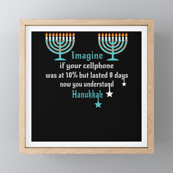 Funny Imagine Cellphone Hanukkah Candle Menorah Framed Mini Art Print