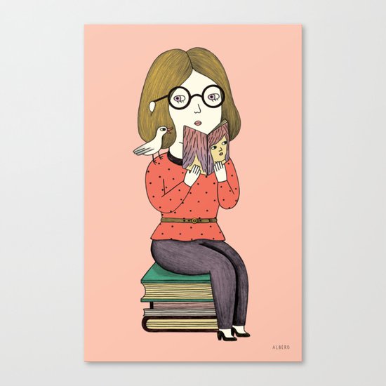 BOOKS AND BIRDS Canvas Print