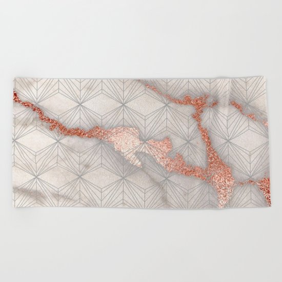 Rose gold marble pattern II Beach Towel