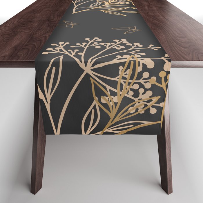Golden Luxury Floral Nature Pattern Table Runner