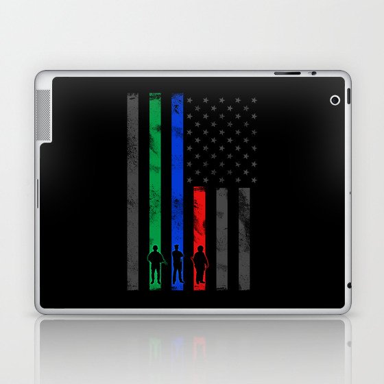 Thin Blue, Red, Green Line American Flag Laptop & iPad Skin