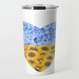 Floral heart-shaped national flag of Ukraine Travel Mug