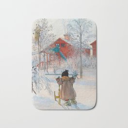 The Yard and Washhouse. From A Home, 1895 by Carl Larsson Bath Mat | Landscape, Boy, Winter, Larsson, House, Kid, Carl, Child, Play, Girl 
