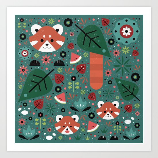 Red Panda & Cubs Art Print