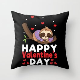 Kawaii Sloth Animal Hearts Day Valentines Day Throw Pillow
