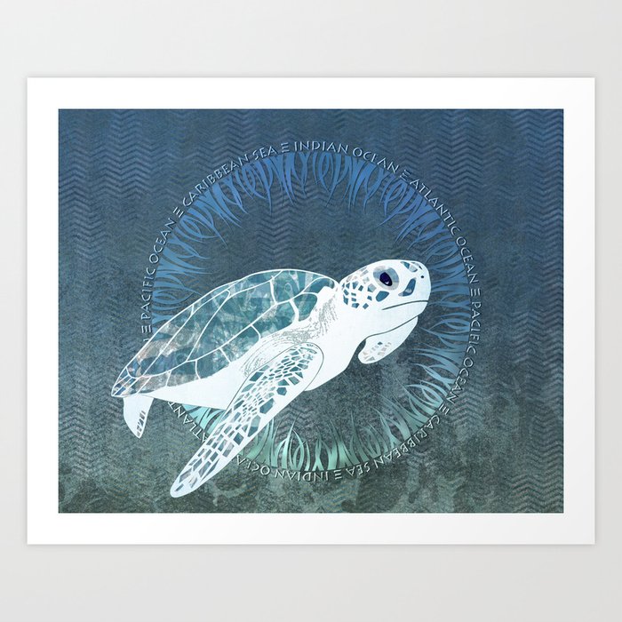 Green Sea Turtle Wreath Art Print