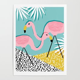 Bro - wacka design memphis throwback minimal retro hipster 1980s 80s neon pop art flamingo lawn Poster