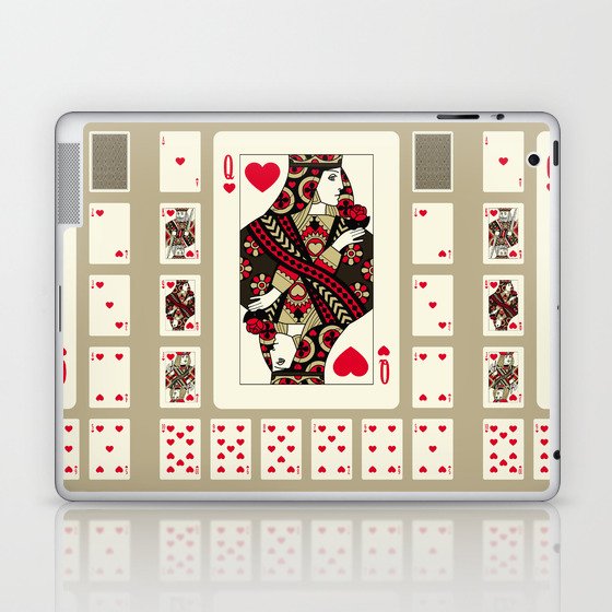 Playing cards of Hearts suit in vintage style. Original design. Vintage illustration Laptop & iPad Skin