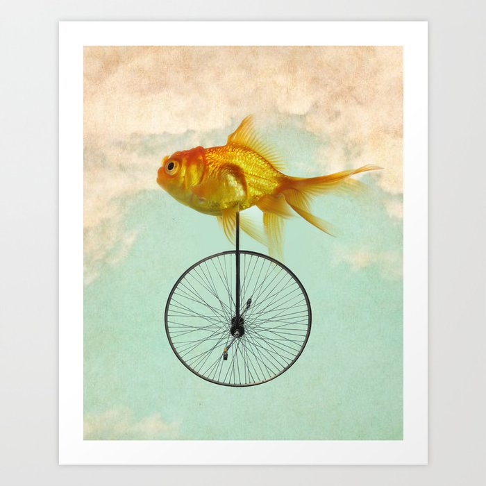 unicycle goldfish Art Print