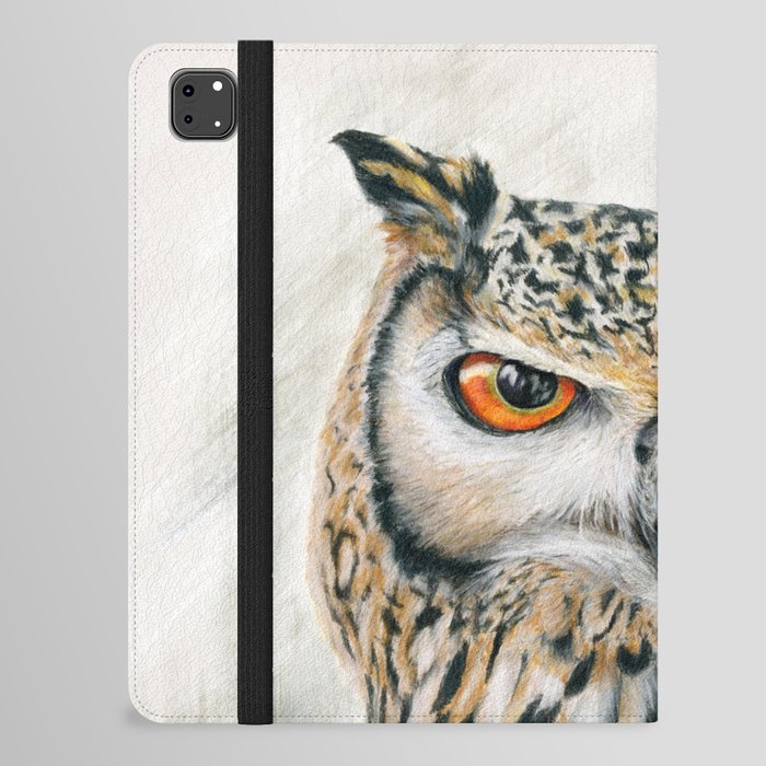 Suspicious eagle-owl with orange eyes iPad Folio Case