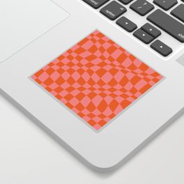Warped Checkered Pattern (orange/pink) Sticker