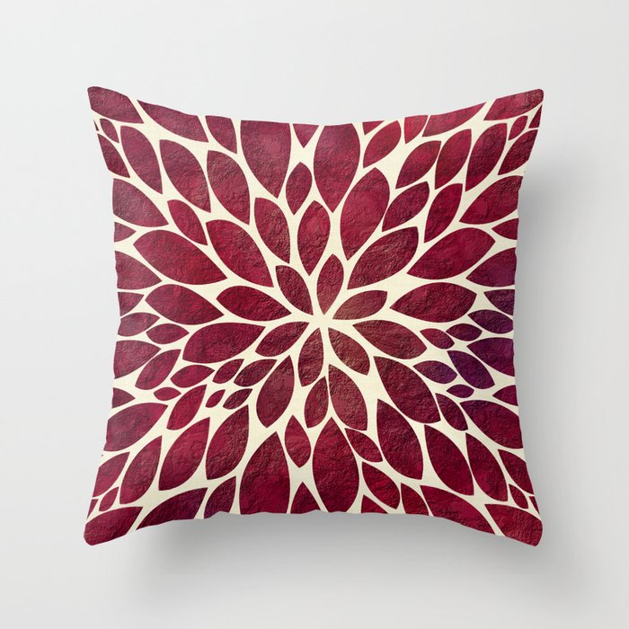 Petal Burst - Maroon Throw Pillow in New York