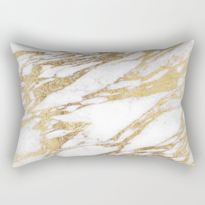 Chic Elegant White and Gold Marble Pattern Rectangular Pillow