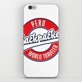 Peru Backpacker World Traveler retro logo. iPhone Skin