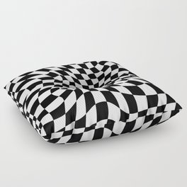 Black and White Warped Checkerboard Floor Pillow