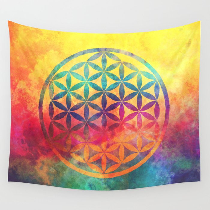 Rainbow Flower Of Life Wall Tapestry