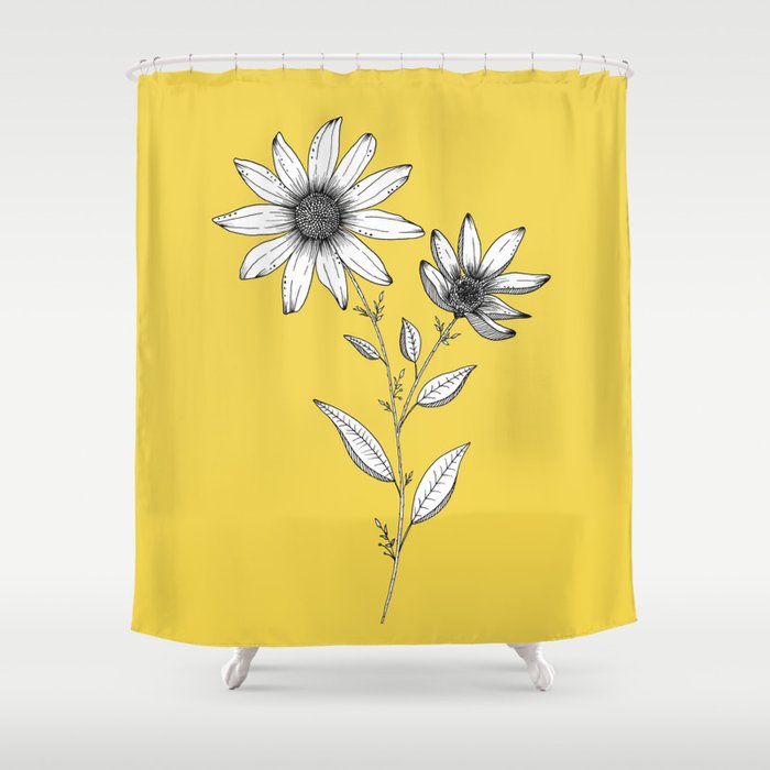 Wildflower Line Drawing Botanical Art Shower Curtain By