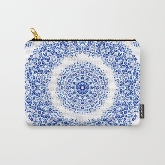 Blue White Floral Mandala Carry-All Pouch