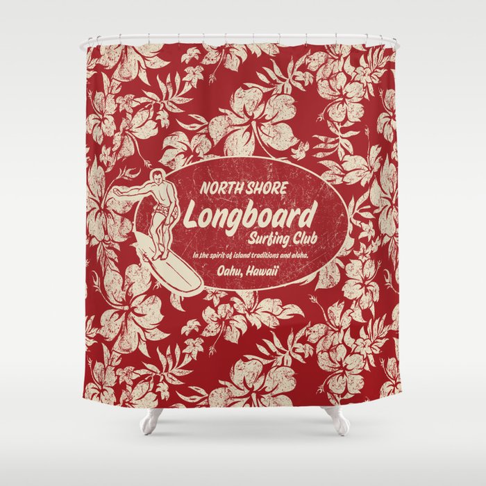 Club Surfing Longboard Surf Logo And Hibiscus Hawaiian Print