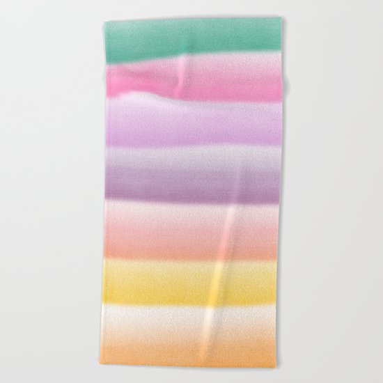 Modern hand painted multi color summer watercolor stripes pattern Beach Towel