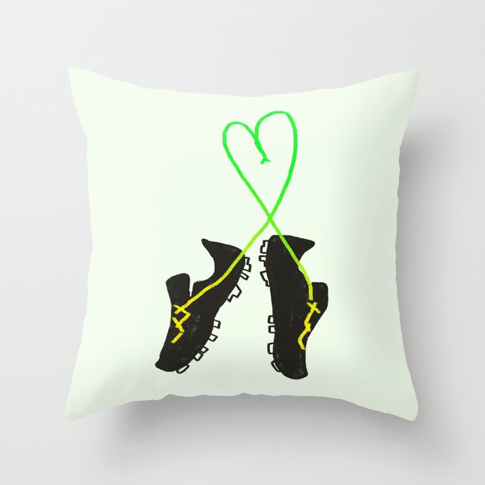 Green and Yellow Soccer Cleats with Heart Throw Pillow
