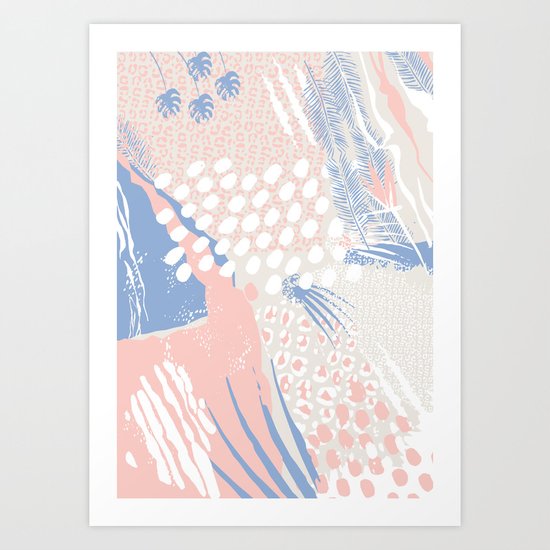 wild cats winter print (rose quartz and serenity) Art Print