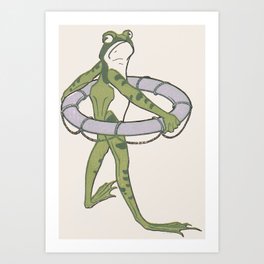 Frog with Swim Ring Vintage Art Art Print
