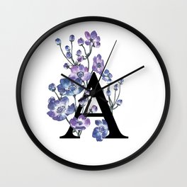 Letter 'A' Anemone Flower Typography Wall Clock