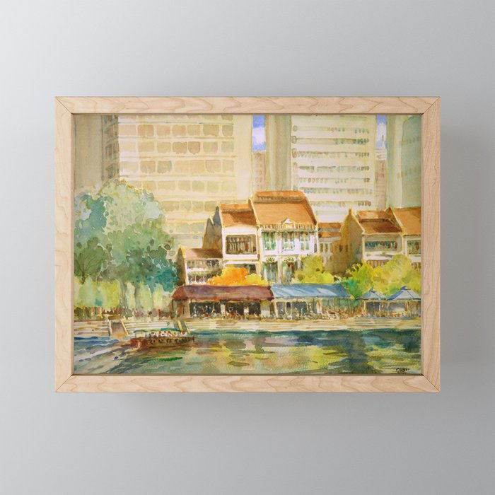 Singapore River watercolor painting id1270367 Framed Mini Art Print