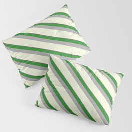 [ Thumbnail: Dim Grey, Forest Green, Dark Gray & Beige Colored Pattern of Stripes Pillow Sham ]