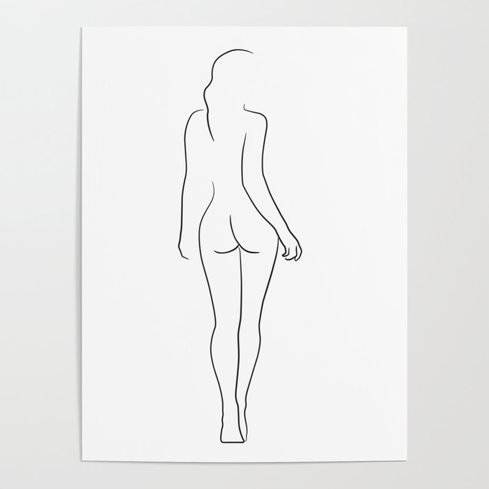 Woman back contour drawing Poster