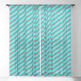 [ Thumbnail: Cyan and Dim Gray Colored Striped Pattern Sheer Curtain ]