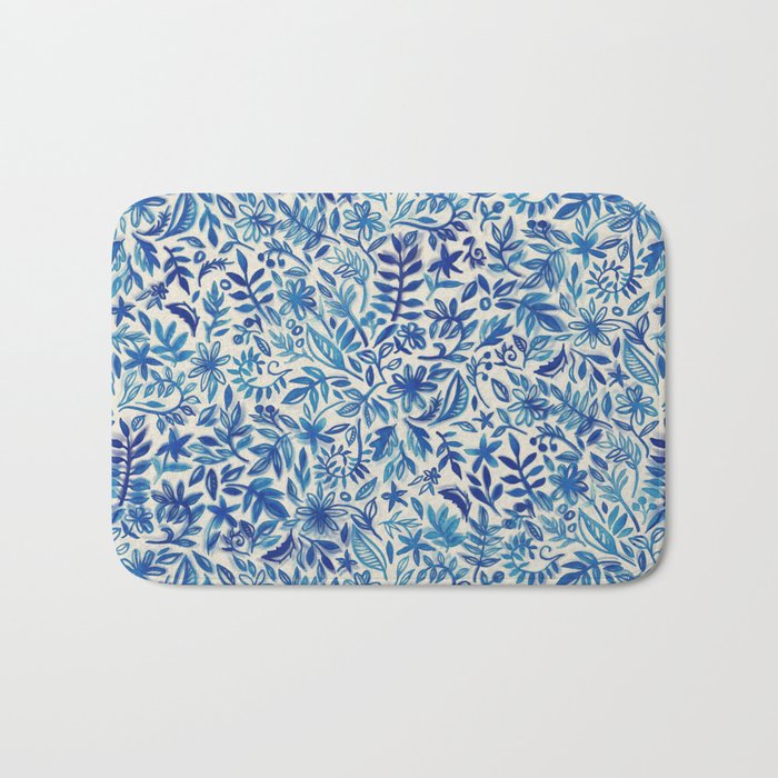 Floating Garden - a watercolor pattern in blue Bath Mat