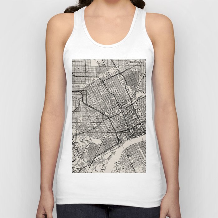 Detroit, Michigan - Black and White City Map - USA - Aesthetic Tank Top